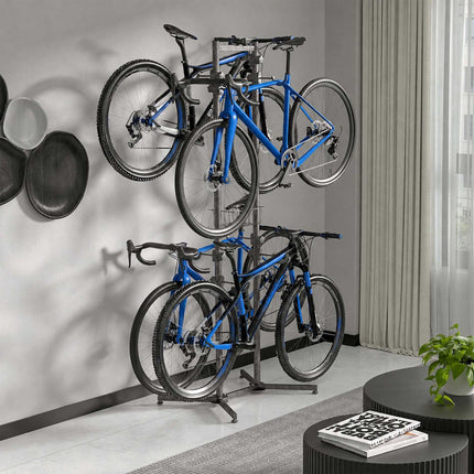 Freestanding E-Bike Rack with Basket, Adjustable Arms
