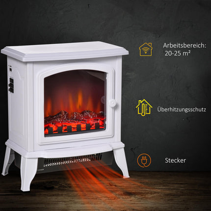 Freestanding Electric Fireplace, 2 Heat Modes, Glass, White