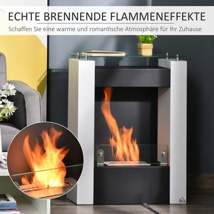 Freestanding Ethanol Fireplace, 1.5L, White/Black