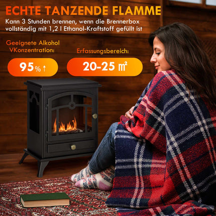 Freestanding Ethanol Fireplace, Black, 3h Burn Time