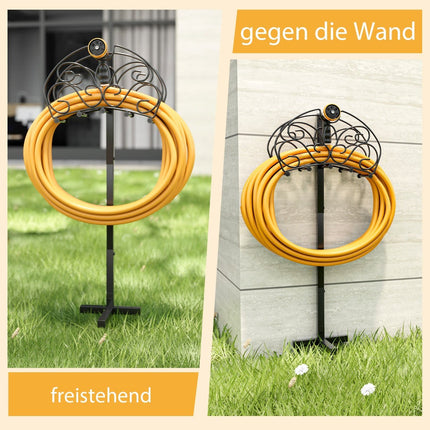 Freestanding Garden Hose Holder, Metal, Black, 45m Capacity