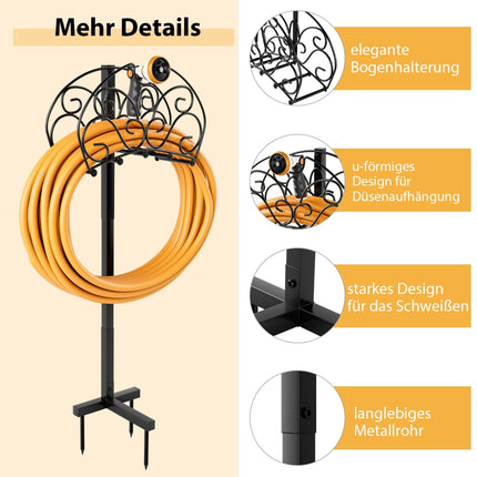 Freestanding Garden Hose Holder, Metal, Black, 45m Capacity