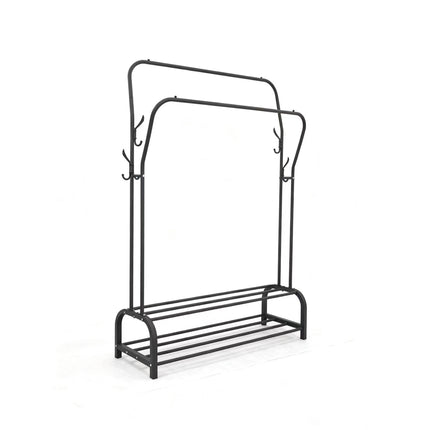 Freestanding Iron Clothes Rack with 2 Rails & Shelves