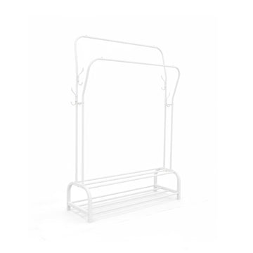 Freestanding Iron Clothes Rack with 2 Rails & Shelves