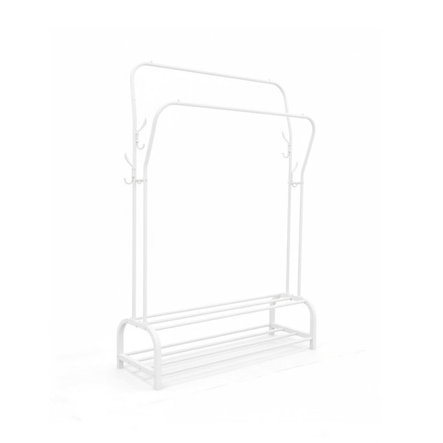 Freestanding Iron Clothes Rack with 2 Rails & Shelves