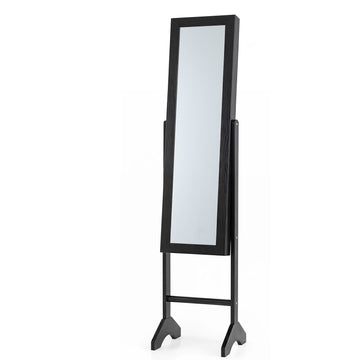 Freestanding Jewelry Armoire with Mirror, Velvet Lining, Black