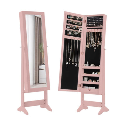 Freestanding Jewelry Cabinet With Mirror, 3-Angle, Pink