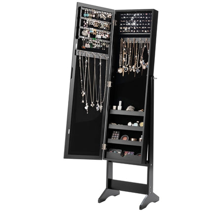 Freestanding Jewelry Cabinet with Full-Length Mirror, Black