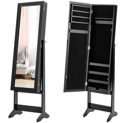 Freestanding Jewelry Cabinet with Full-Length Mirror, Black