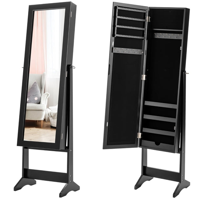 Freestanding Jewelry Cabinet with Full-Length Mirror, Black