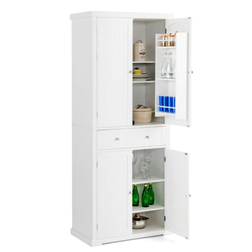 Freestanding Kitchen Pantry Cabinet, 72 Inch, 4 Door, Drawer