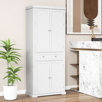 Freestanding Kitchen Pantry Cabinet, 72 Inch, 4 Door, Drawer