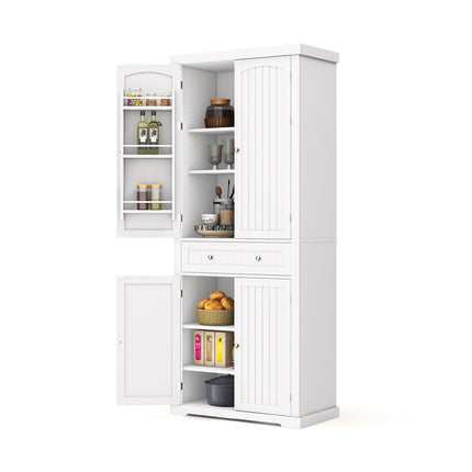 Freestanding Kitchen Pantry Cabinet, 72 Inch, 4 Door, Drawer