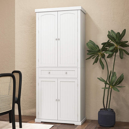 Freestanding Kitchen Pantry Cabinet, 72 Inch, 4 Door, Drawer