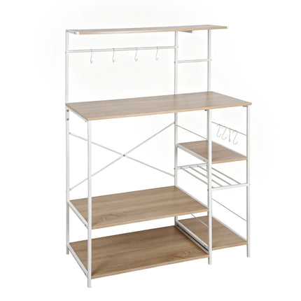 Freestanding Kitchen Rack, 7 Shelves, 8 Hooks, MDF/Metal