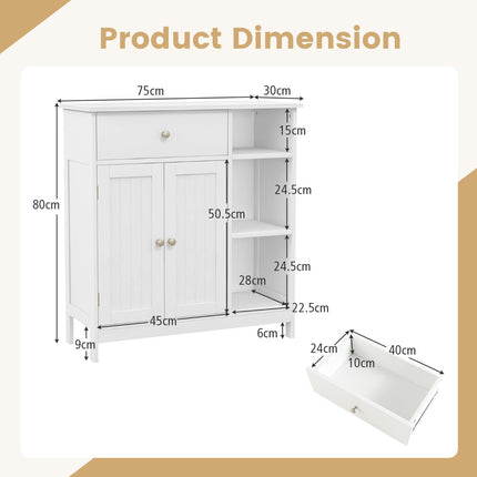 Freestanding Kitchen Storage Cabinet With Drawer, White