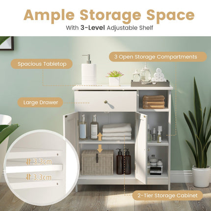 Freestanding Kitchen Storage Cabinet With Drawer, White