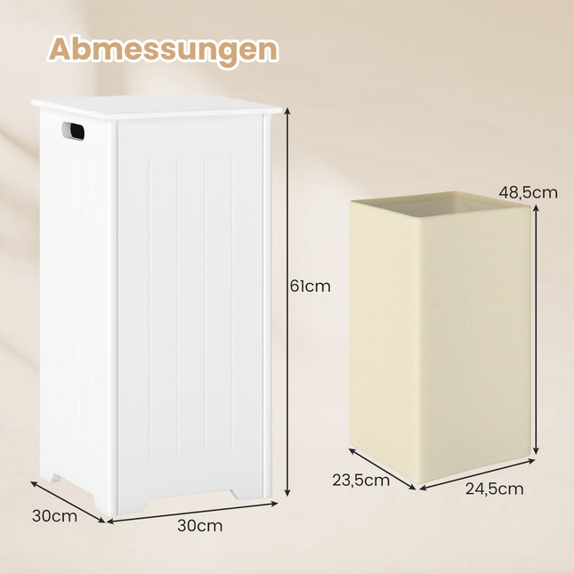 Freestanding Laundry Cabinet with Lid and Bag, White