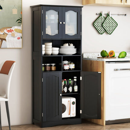 Freestanding Linen Bathroom Cabinet, Black, 58.5 Inch