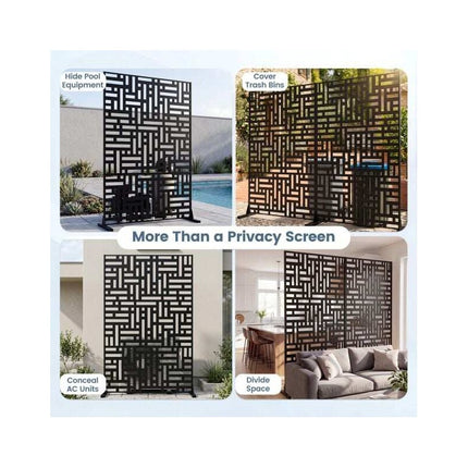 Freestanding Louvered Metal Privacy Screen 183 cm, Outdoor, Black