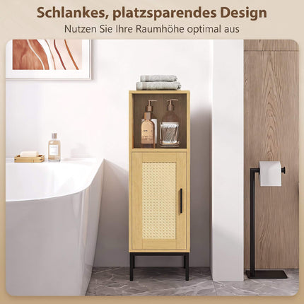 Freestanding Narrow Bathroom Cabinet, Adjustable Shelf, Natural