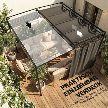 Freestanding Pergola 3x3m with Adjustable Canopy and Curtains