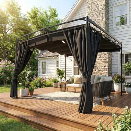 Freestanding Pergola 3x3m with Adjustable Canopy and Curtains
