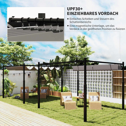 Freestanding Pergola 3x3m with Sliding Roof, UV Resistant