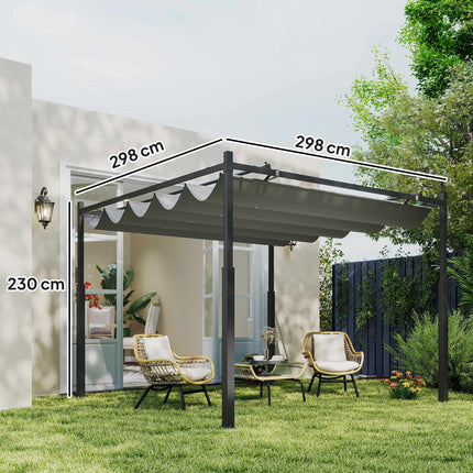 Freestanding Pergola 3x3m with Sliding Roof, UV Resistant