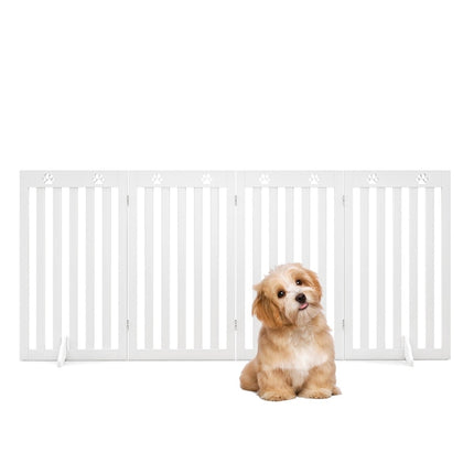 Freestanding Pet Gate, 4-Panel Foldable MDF, White