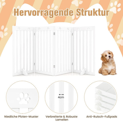 Freestanding Pet Gate, 4-Panel Foldable MDF, White