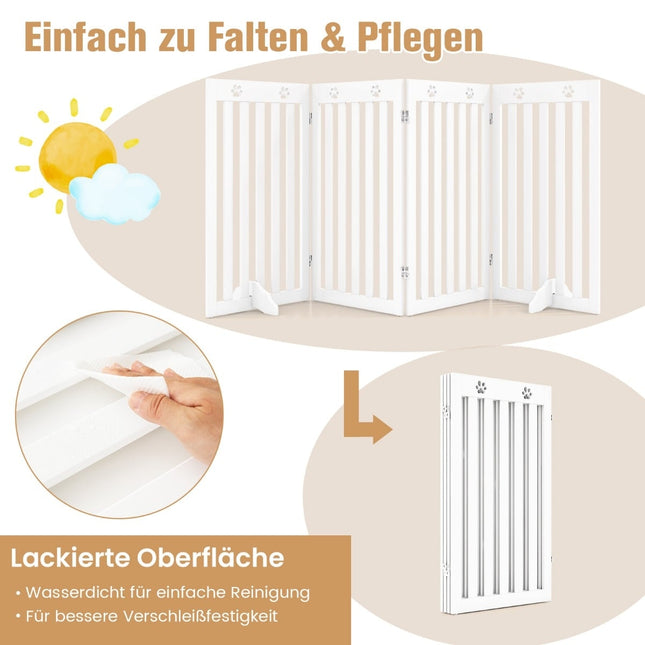 Freestanding Pet Gate, 4-Panel Foldable MDF, White