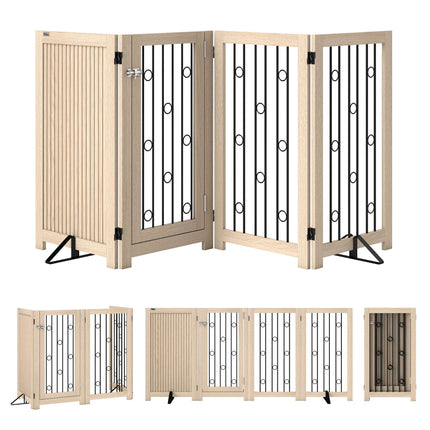 Freestanding Pet Gate with Door, 4 Panels, MDF and Steel