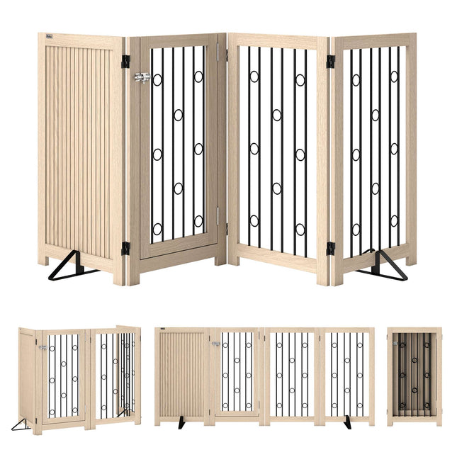 Freestanding Pet Gate with Door, 4 Panels, MDF and Steel