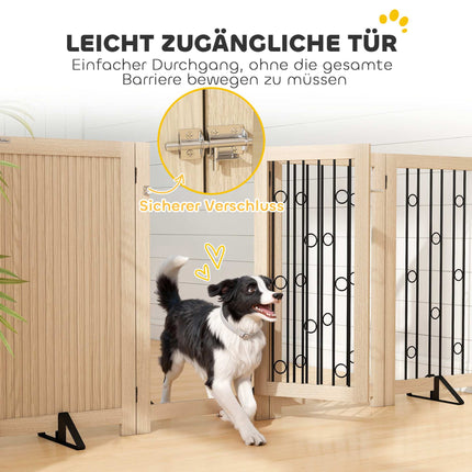 Freestanding Pet Gate with Door, 4 Panels, MDF and Steel