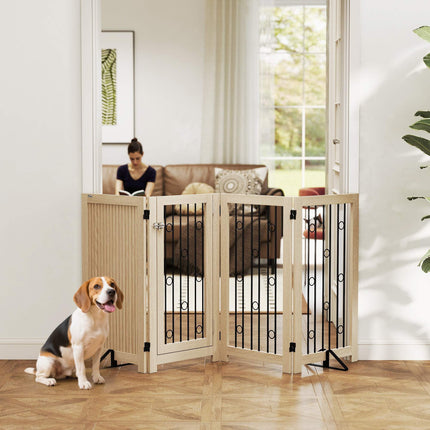 Freestanding Pet Gate with Door, 4 Panels, MDF and Steel
