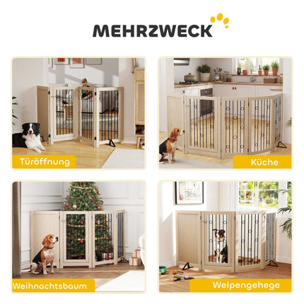 Freestanding Pet Gate with Door, 4 Panels, MDF and Steel