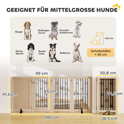 Freestanding Pet Gate with Door, 4 Panels, MDF and Steel