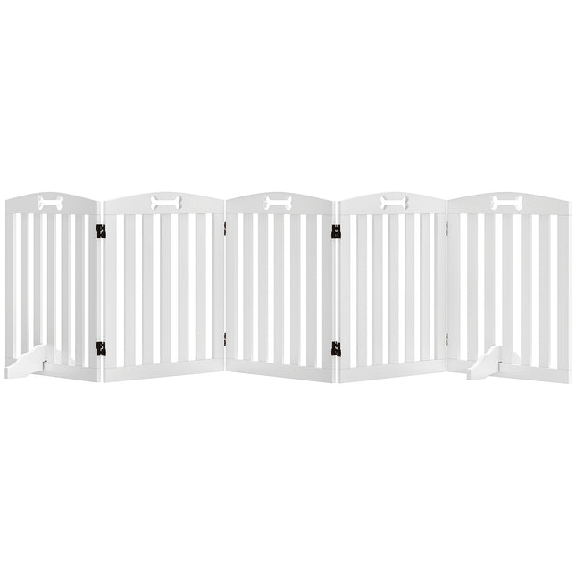 Freestanding Pet Gate with Support Feet, 258 x 30 x 61 cm, White