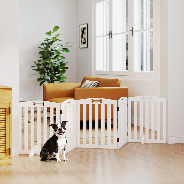 Freestanding Pet Gate with Support Feet, 258 x 30 x 61 cm, White