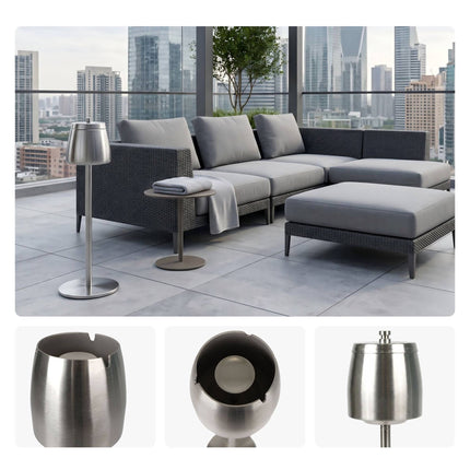 Freestanding Stainless Steel Ashtray, Adjustable Height