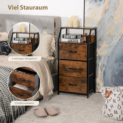 Freestanding Storage Cabinet with 3 Drawers, Rustic Brown