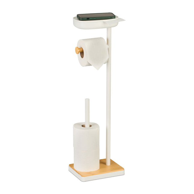 Freestanding Toilet Paper Holder With Shelf, Holds 3 Rolls