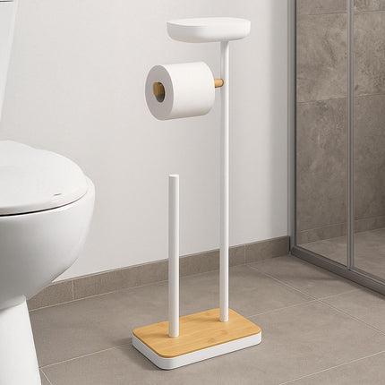 Freestanding Toilet Paper Holder With Shelf, Holds 3 Rolls