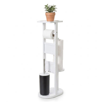 Freestanding Toilet Roll Holder with Shelf – White
