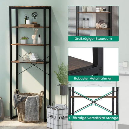 Freestanding Toilet Shelf with Metal Frame & Anti-tip 4 Tier Bathroom Shelf