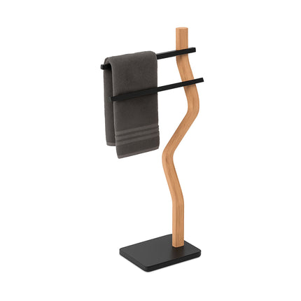 Freestanding Towel Rack, 2-Bar, Bent Wooden Frame