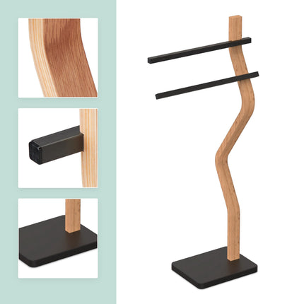 Freestanding Towel Rack, 2-Bar, Bent Wooden Frame