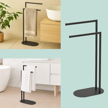Freestanding Towel Rack, 2-Bar Matte Metal Bathroom