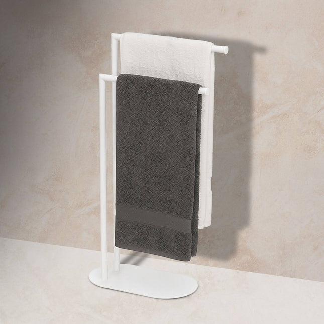 Freestanding Towel Rack, 2 Rods, Matte Metal